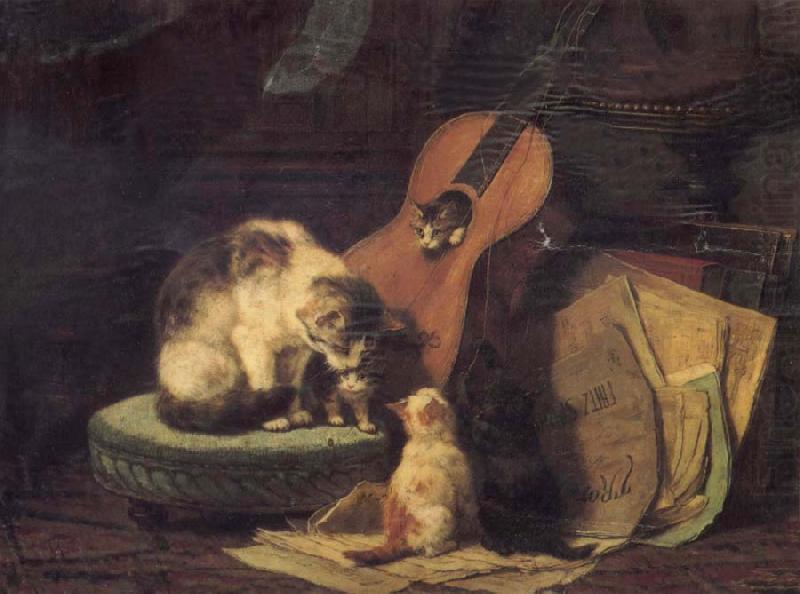 Cat,book and fiddle, Henriette Ronner